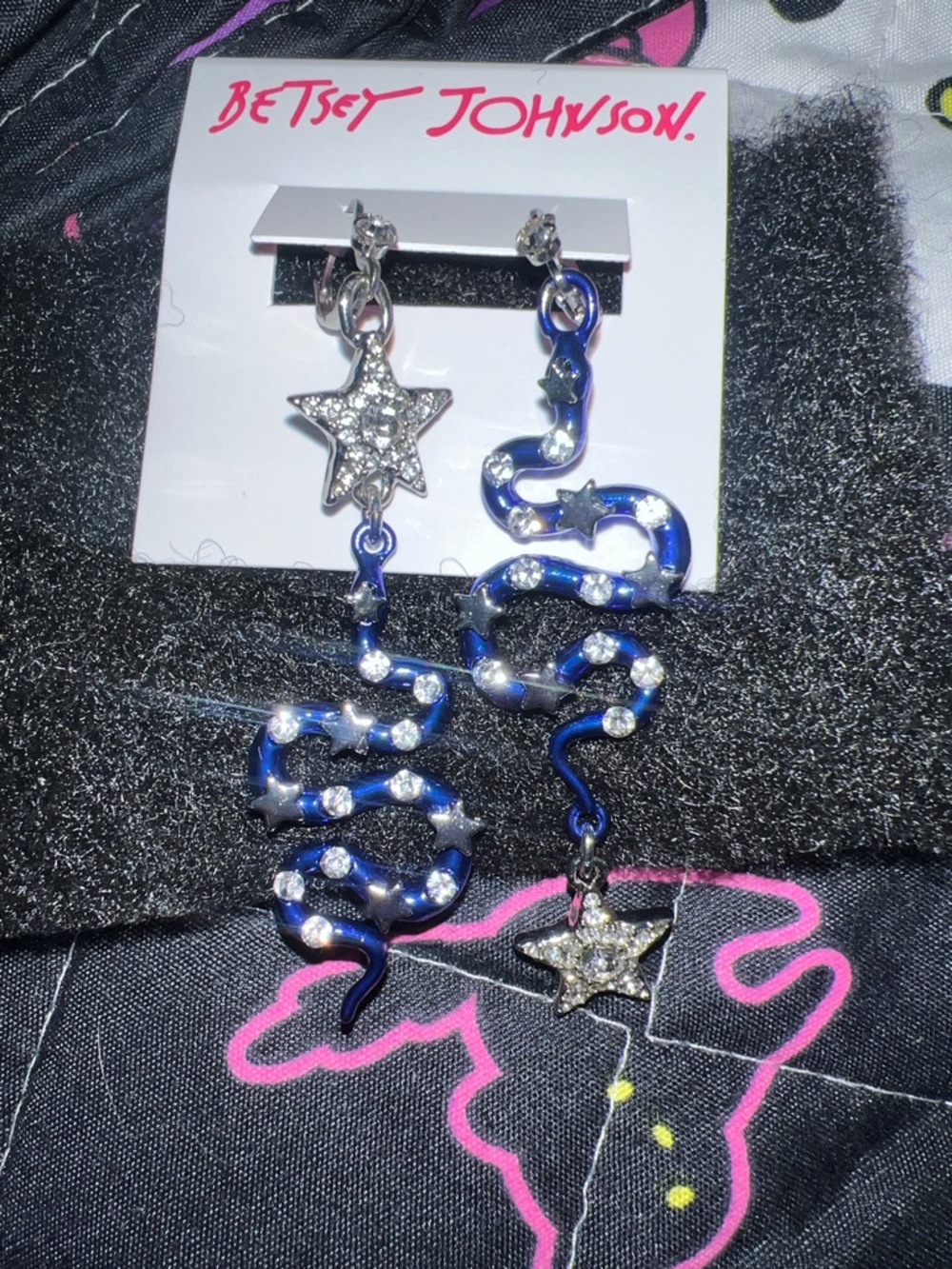 BNWT Betsey Johnson Blue Metallic Snake & Star Drop Earrings